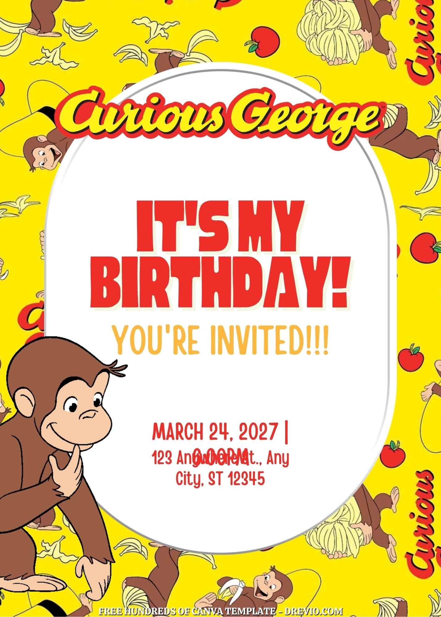 FREE 20 Curious George Canva Birthday Invitation Templates Curious