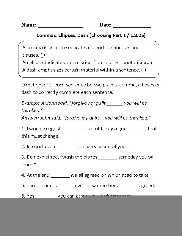 Free 8th Grade Grammar Worksheets Language Worksheets