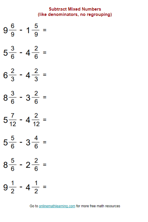 Free Adding And Subtracting Mixed Numbers Worksheet Download Free 