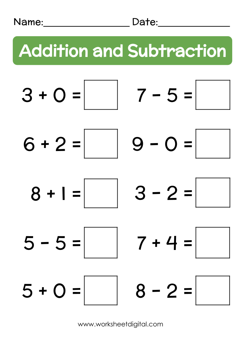 Free Addition And Subtraction Worksheet Kindergarten Free Download 