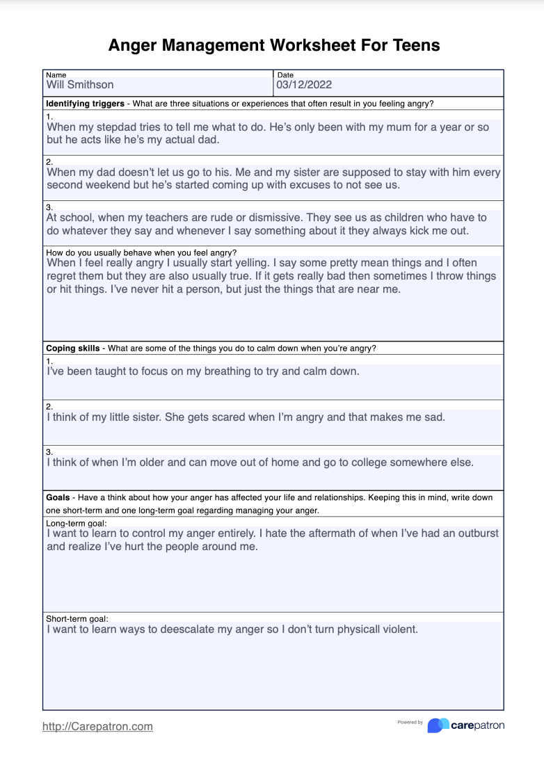 anger worksheets for teens