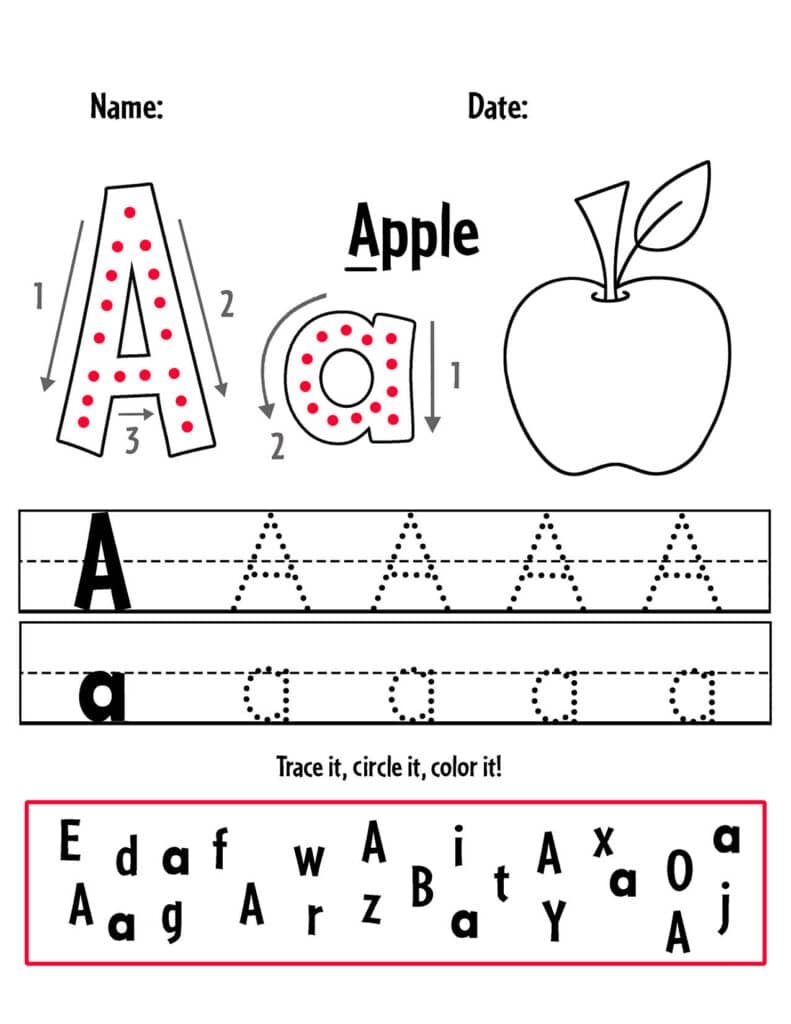 a is for apple worksheet