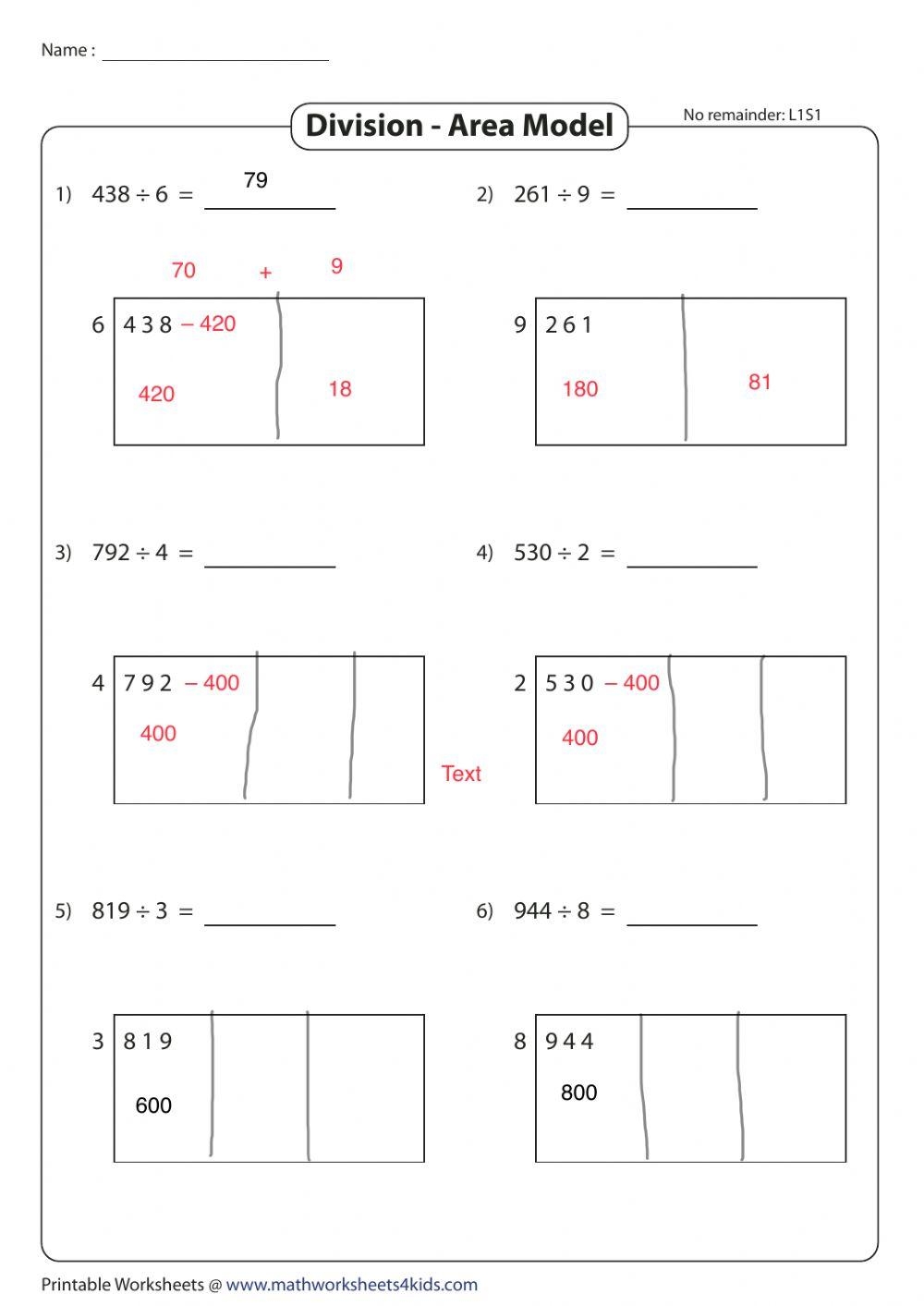 area model worksheets