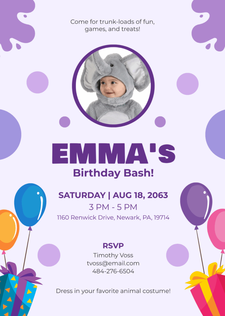 Free Baby Elephant Birthday Invitation Template To Edit Online