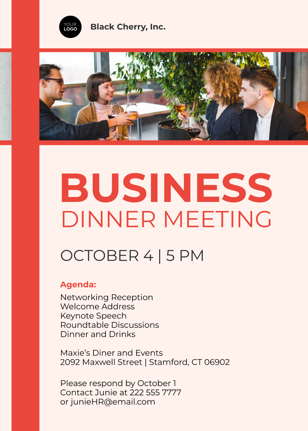 Free Business Dinner Meeting Invitation Template To Edit Online