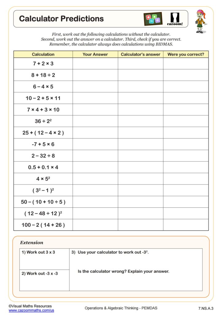 Free Calculator Practice Worksheet Middle School Download Free