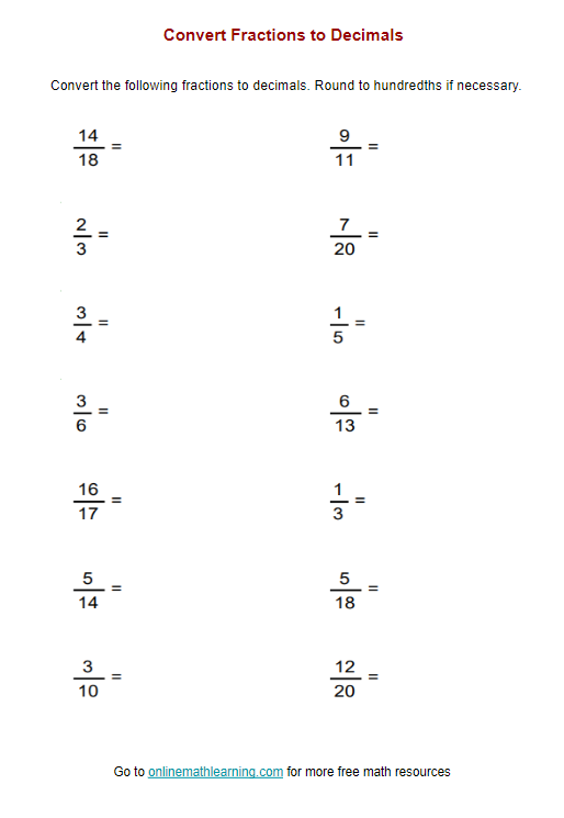 Free Changing Fractions To Decimals Download Free Changing Fractions 