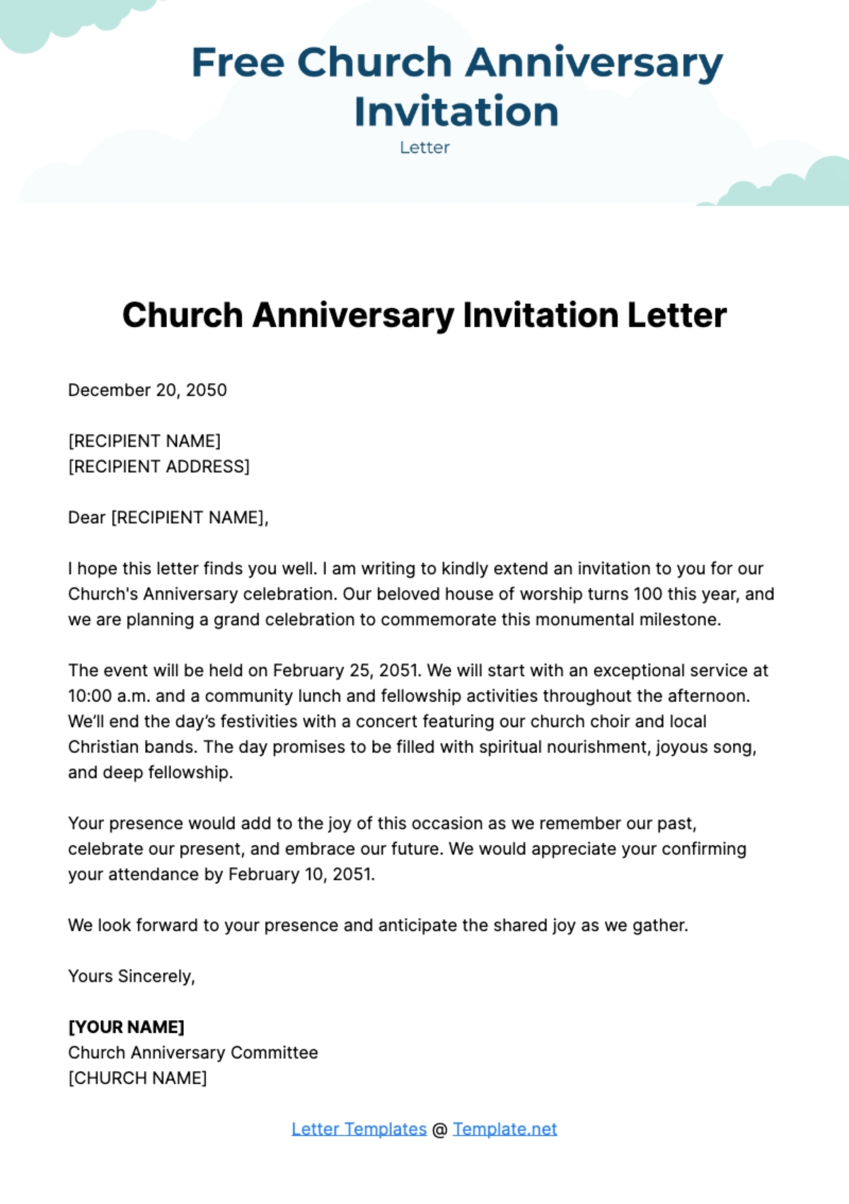 church anniversary invitation template free