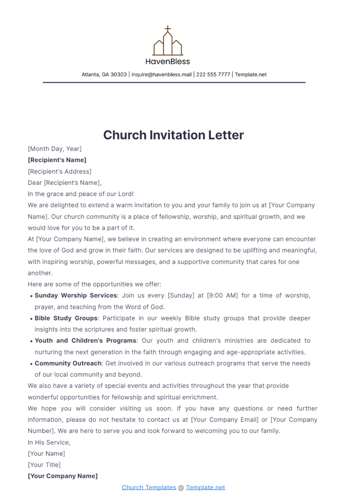 church invitation letter template