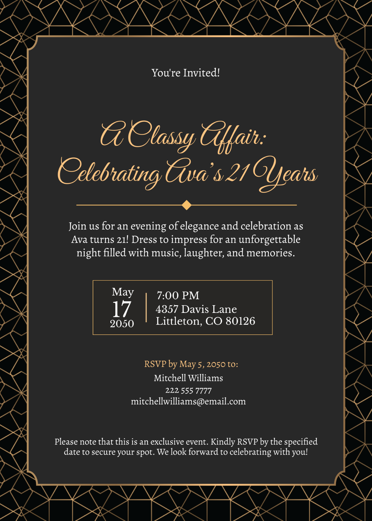 Free Classy 21st Birthday Invitation Template To Edit Online