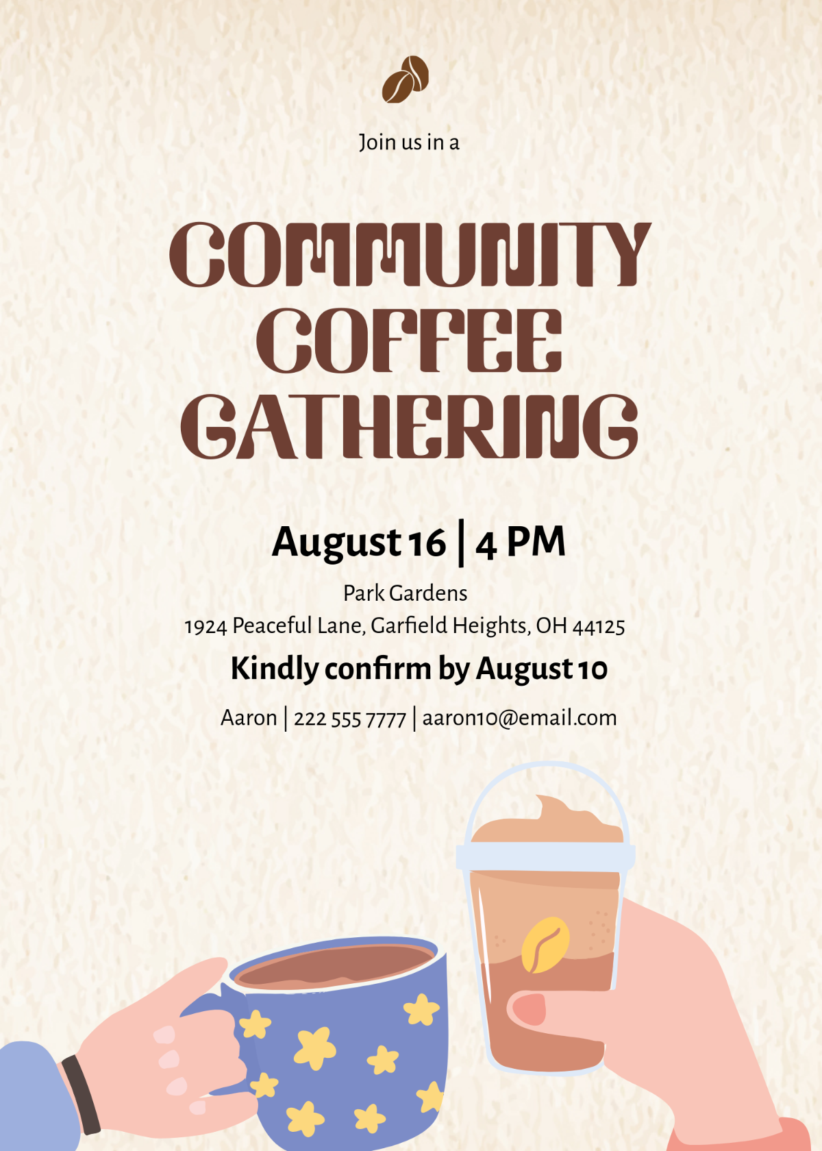 Free Community Coffee Invitation Template To Edit Online