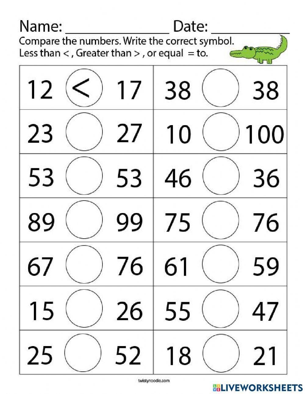 comparing numbers worksheet