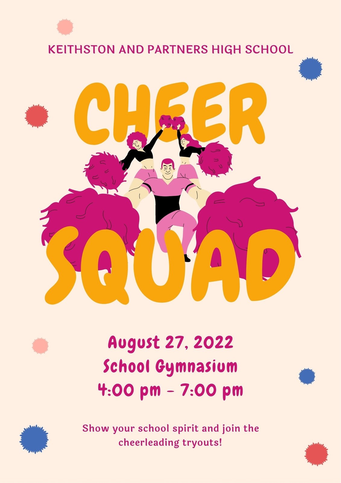 Free Custom Printable Cheerleading Poster Templates Canva