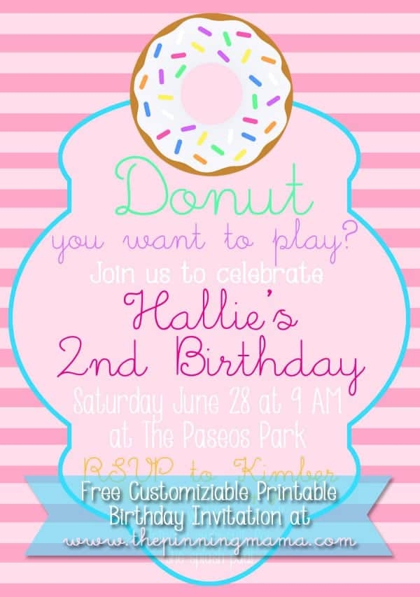 Free Customizable Donut Birthday Party Invitation The Pinning Mama