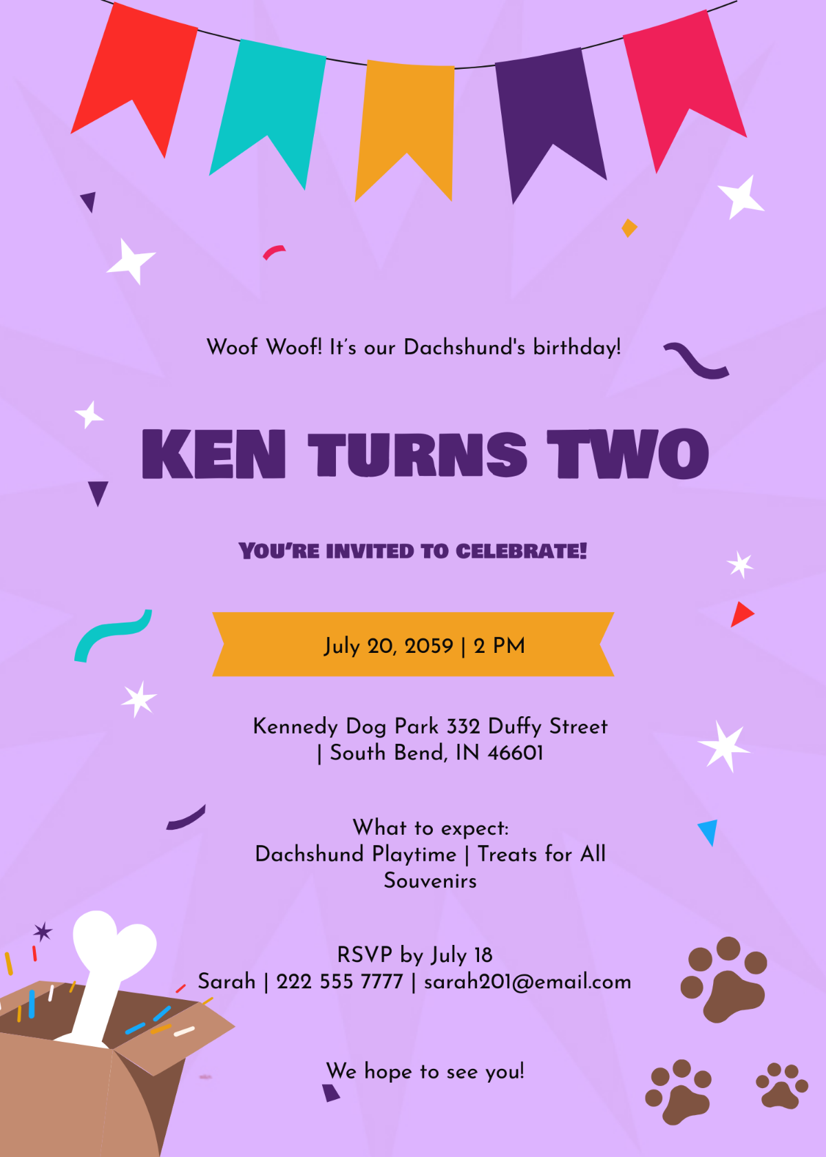 Free Dachshund Dog Birthday Invitation Template To Edit Online