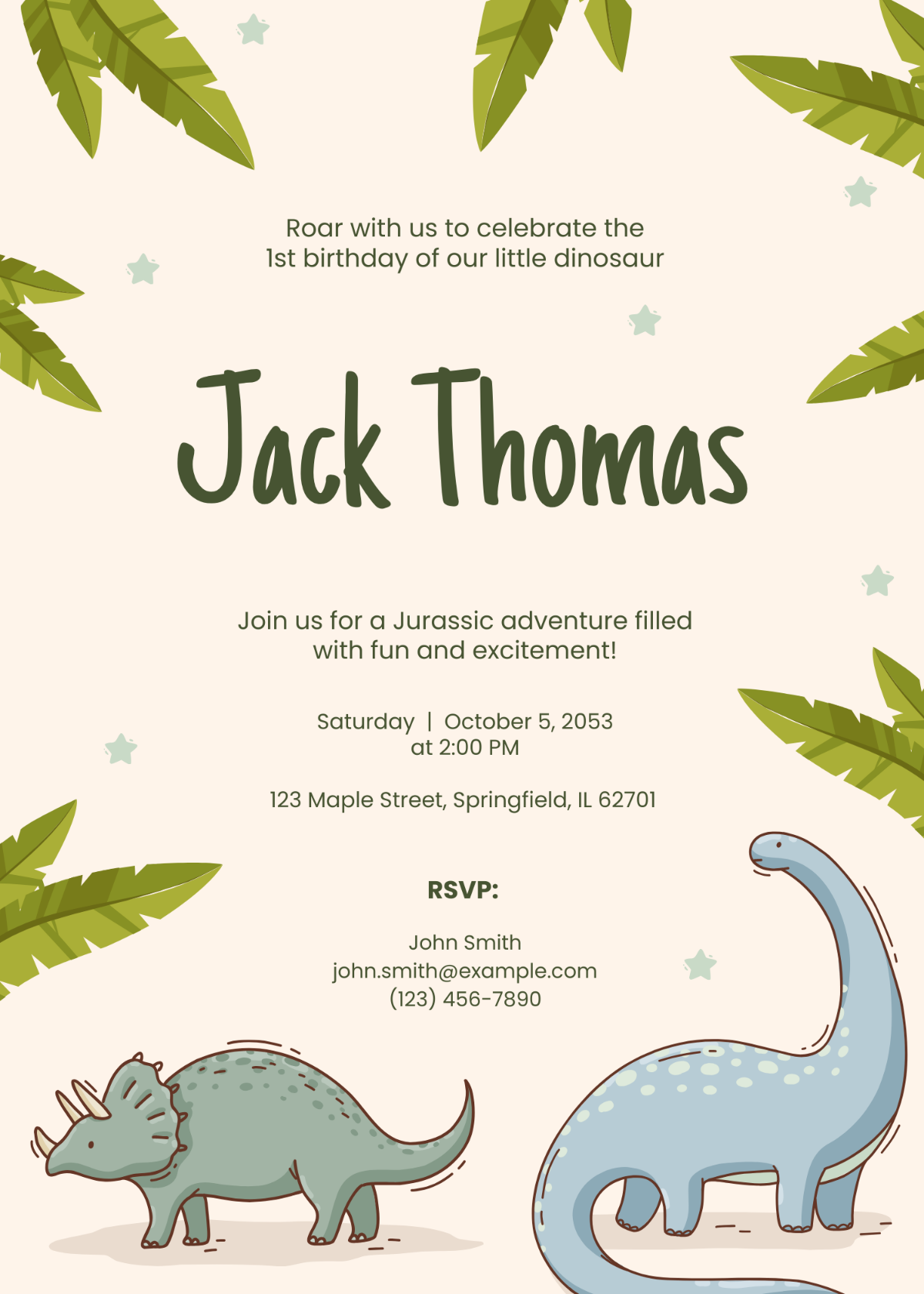 Free Dinosaur 1st Birthday Invitation Template To Edit Online