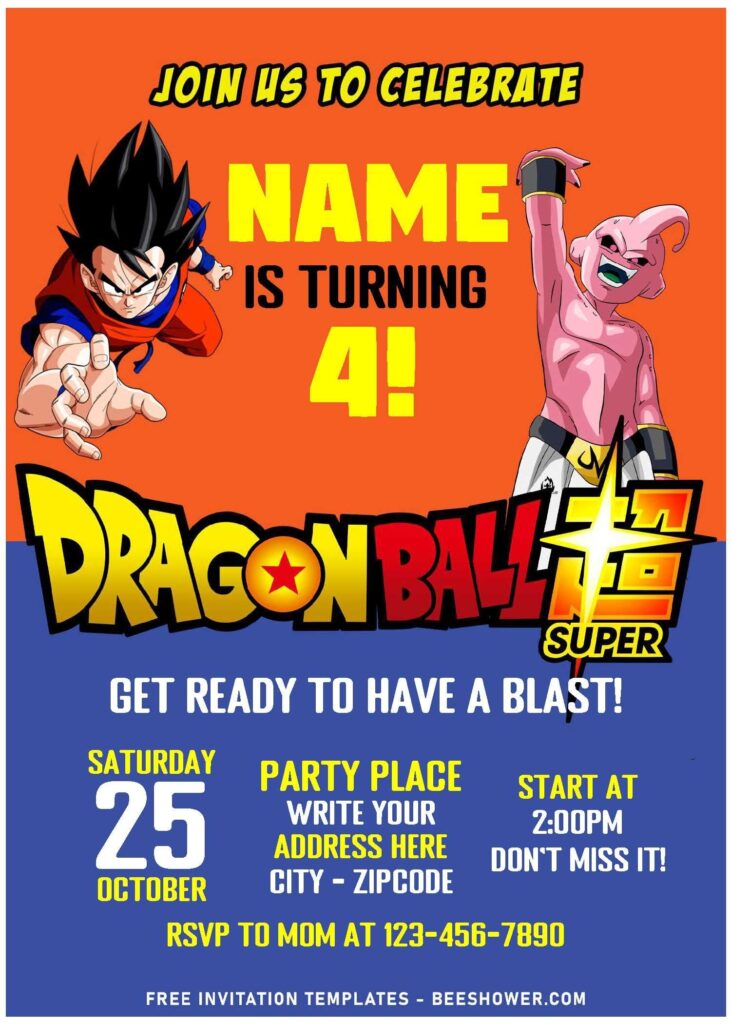 Free Editable PDF Dragon Ball Z 2 Adventure Birthday Invitation
