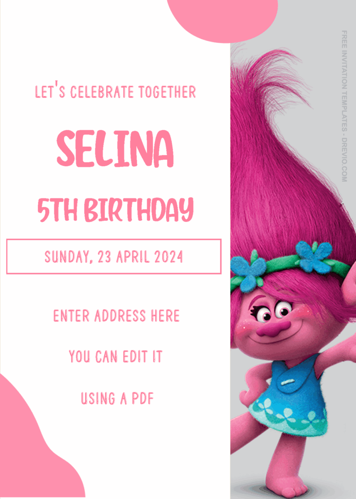 Free Editable PDF Trolls Birthday Invitation Templates Trolls