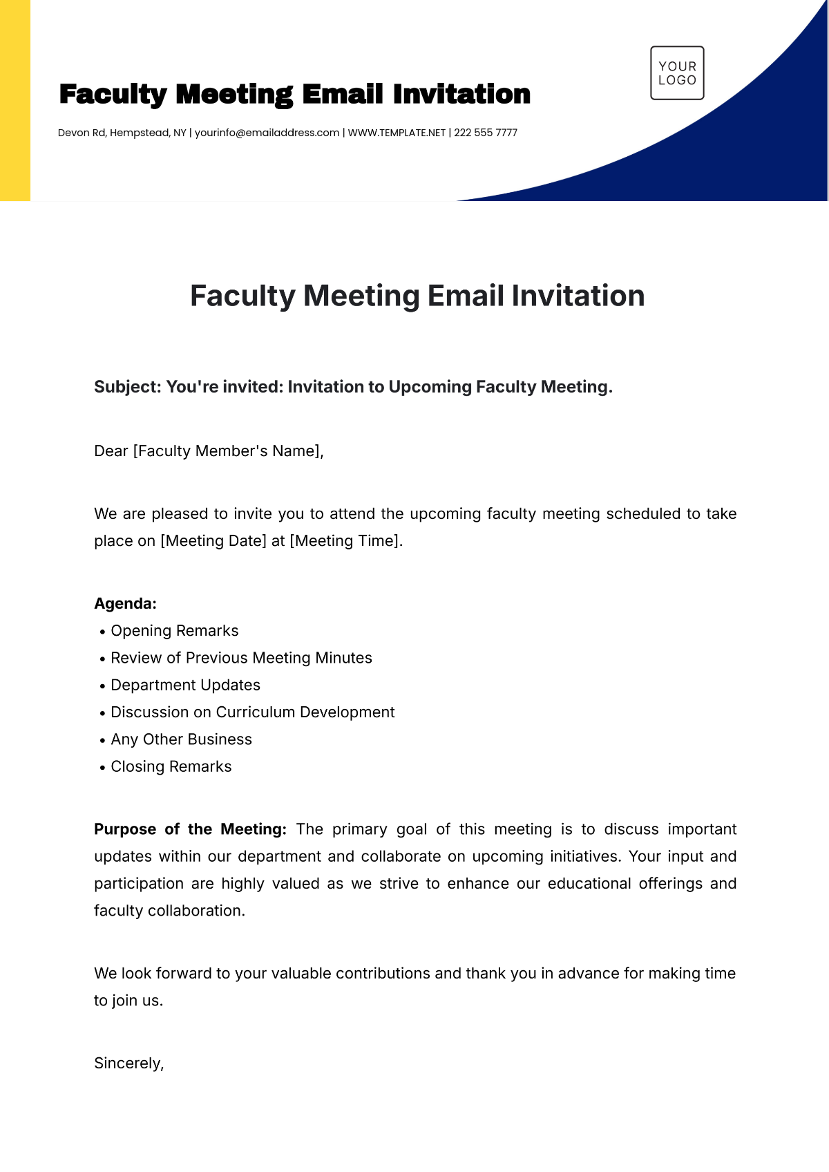 Free Email Invitation Template To Edit Online
