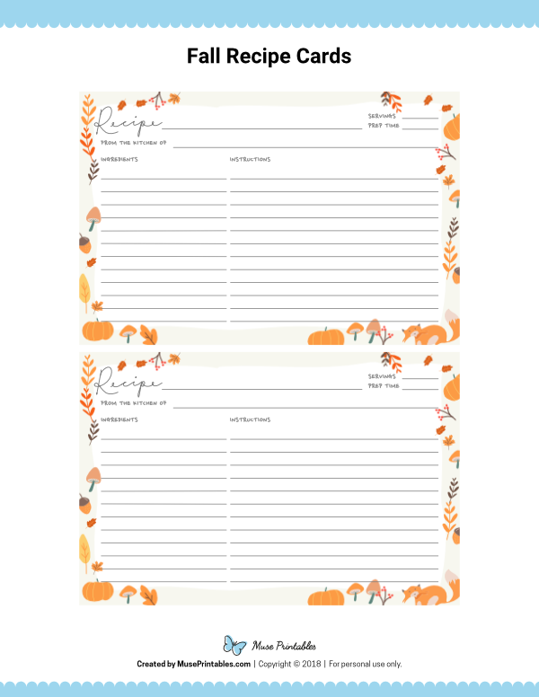 Free Fall Recipe Cards Editable In Adobe Reader