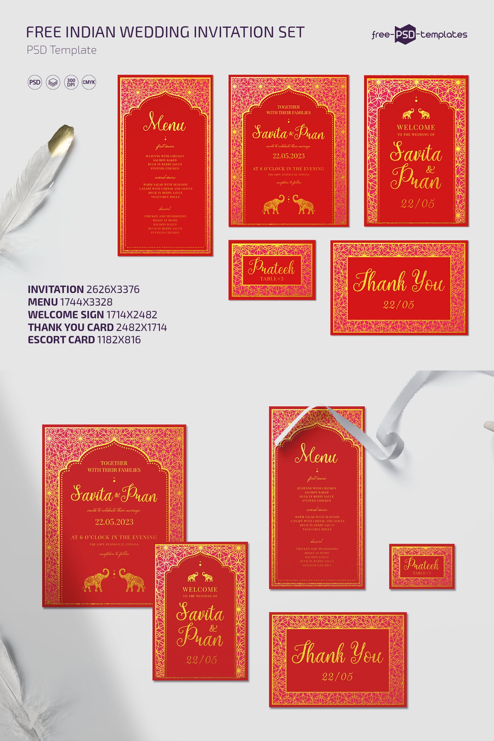 Free Indian Wedding Invitation Set In PSD Free PSD Templates