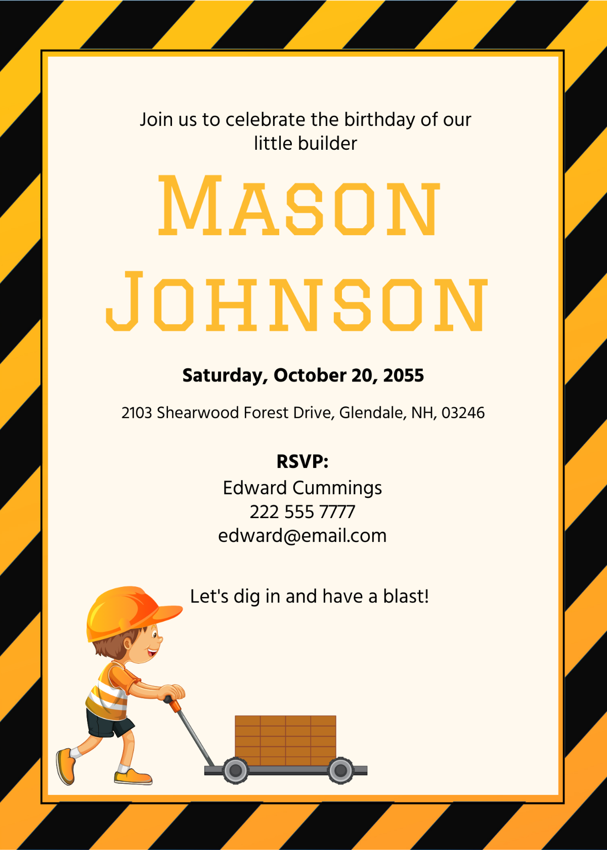 Free Kids Construction Party Invitation Template To Edit Online