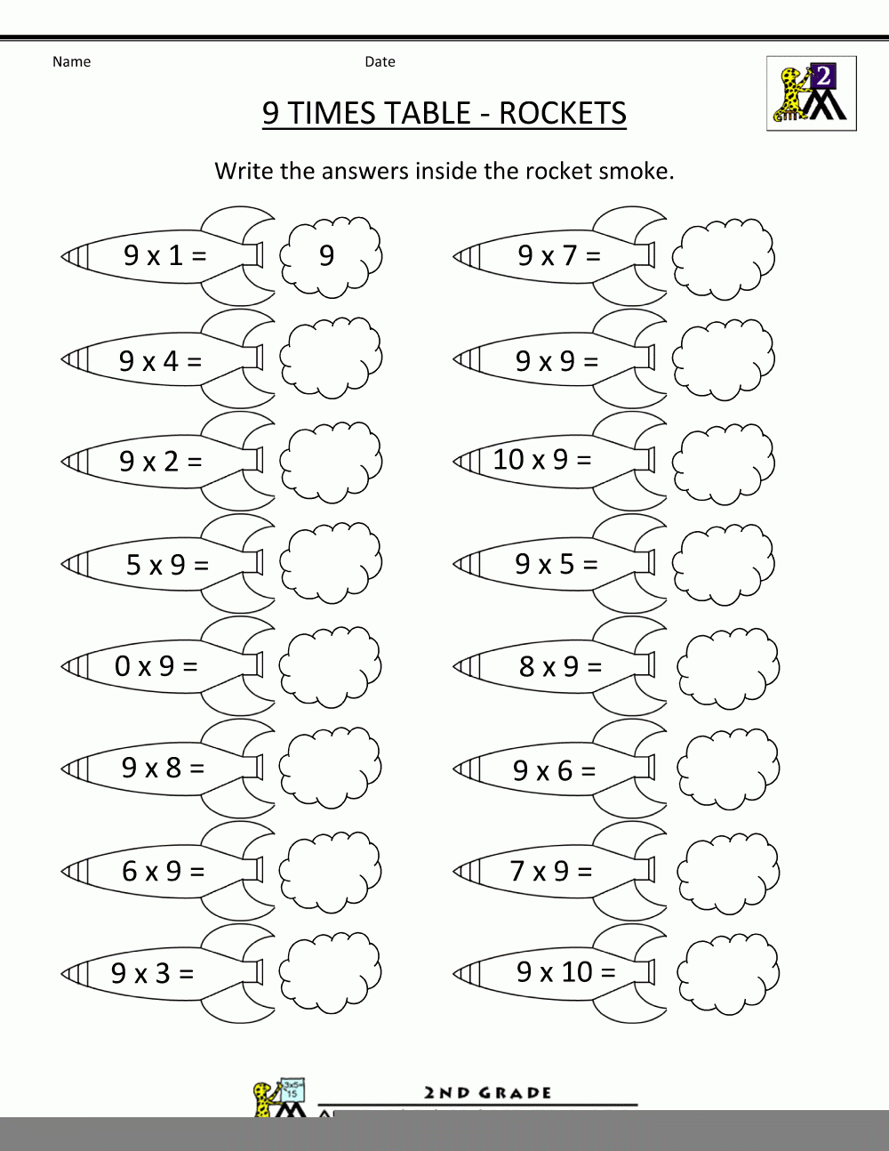 9 times table worksheet