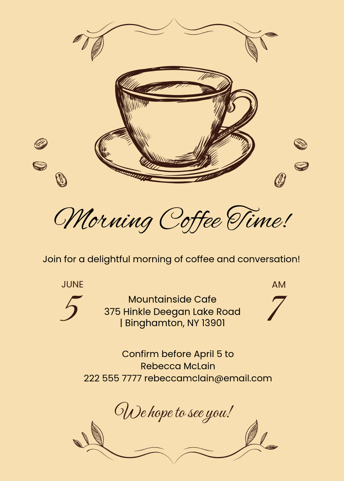 Free Morning Coffee Time Invitation Template To Edit Online