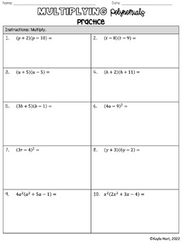 multiplying polynomials worksheets