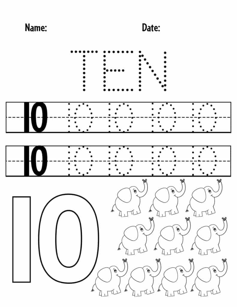 FREE Number 10 Worksheets For Preschool The Hollydog Blog