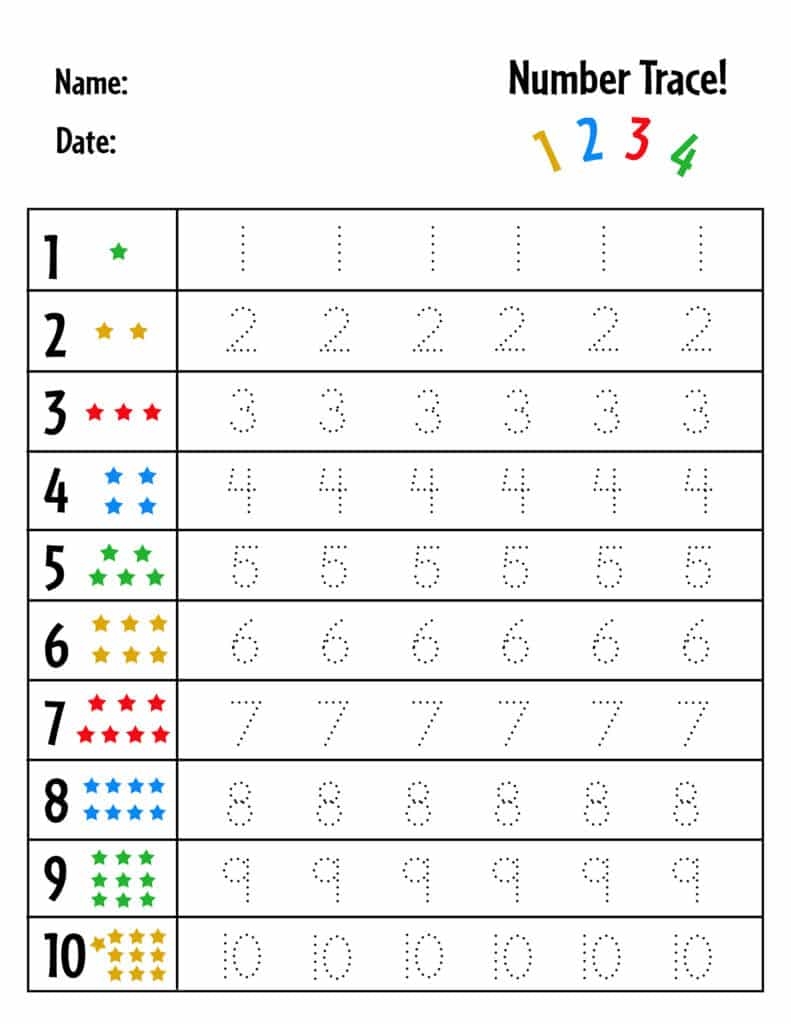 preschool number tracing worksheets