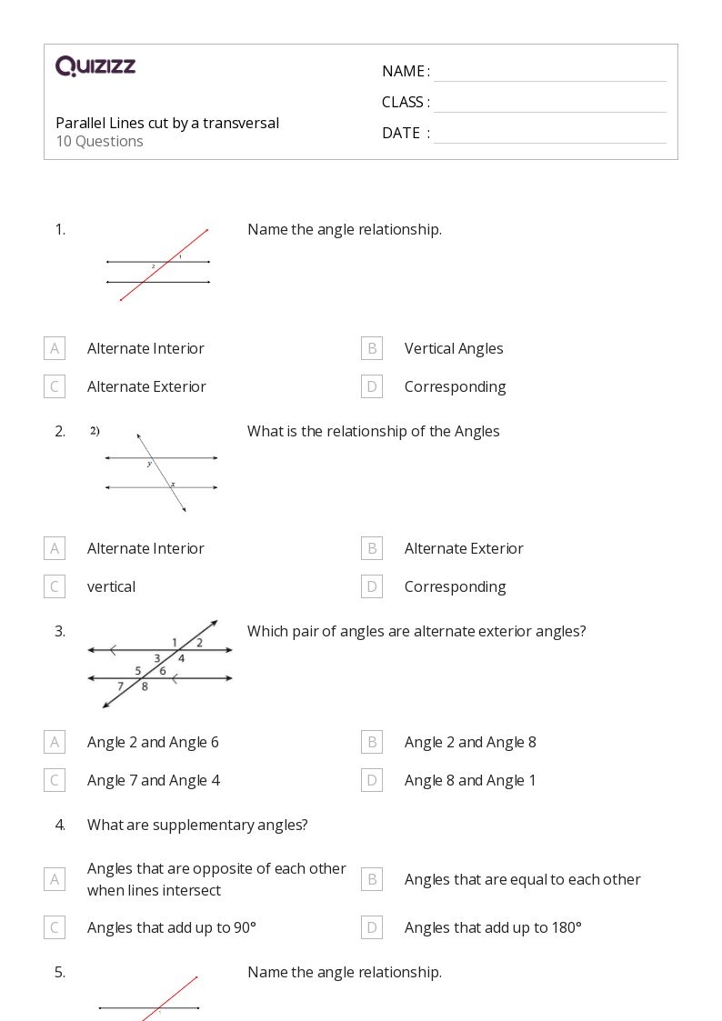 Free Parallel Lines Cut By A Transversal Worksheet Answers Download 