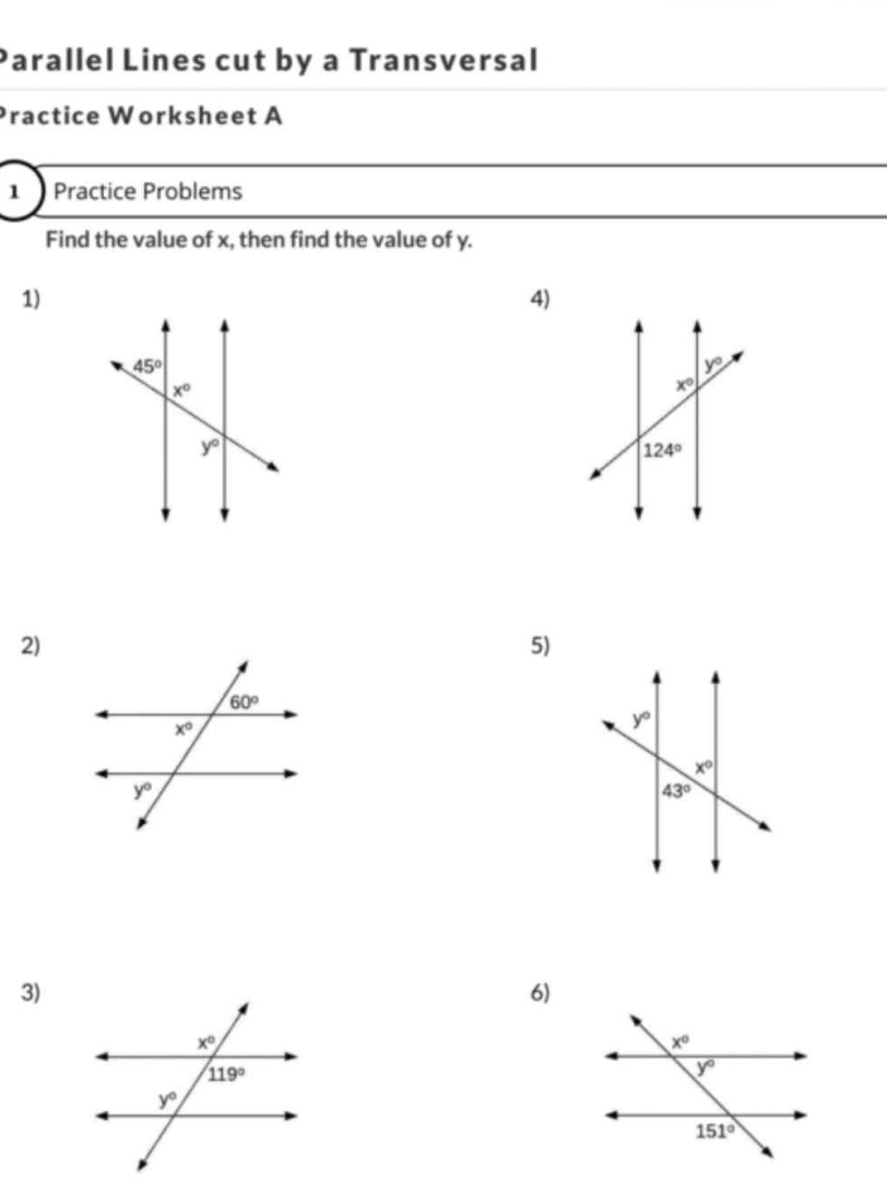 Free Parallel Lines Cut By A Transversal Worksheet Answers Download 