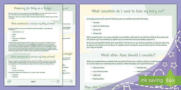 FREE Preparing For Baby On A Budget teacher Made Worksheets Library