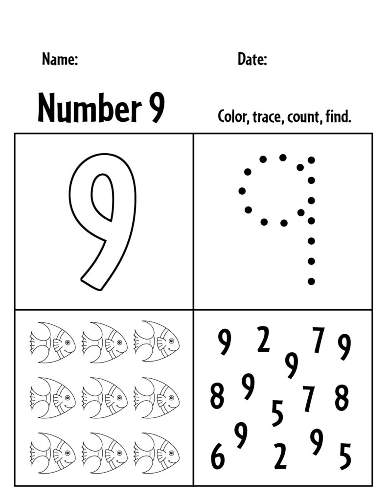Free Preschool Number Nine Learning Worksheet Worksheets Library