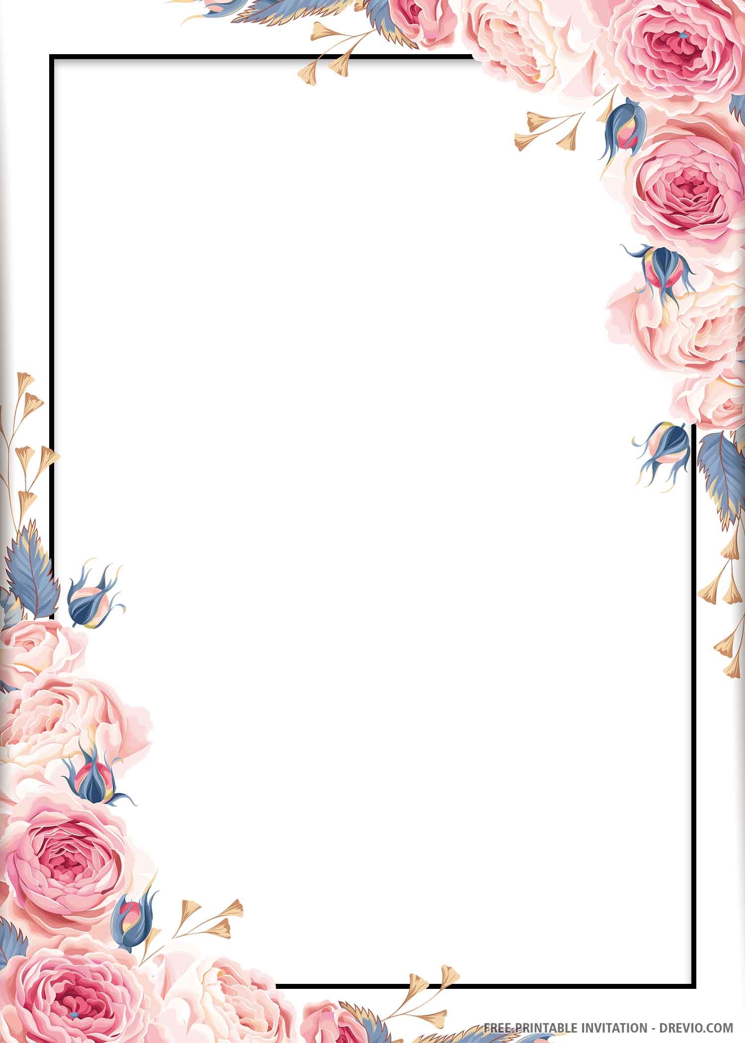  FREE PRINTABLE Blue Floral Wedding Invitation Template DREVIO