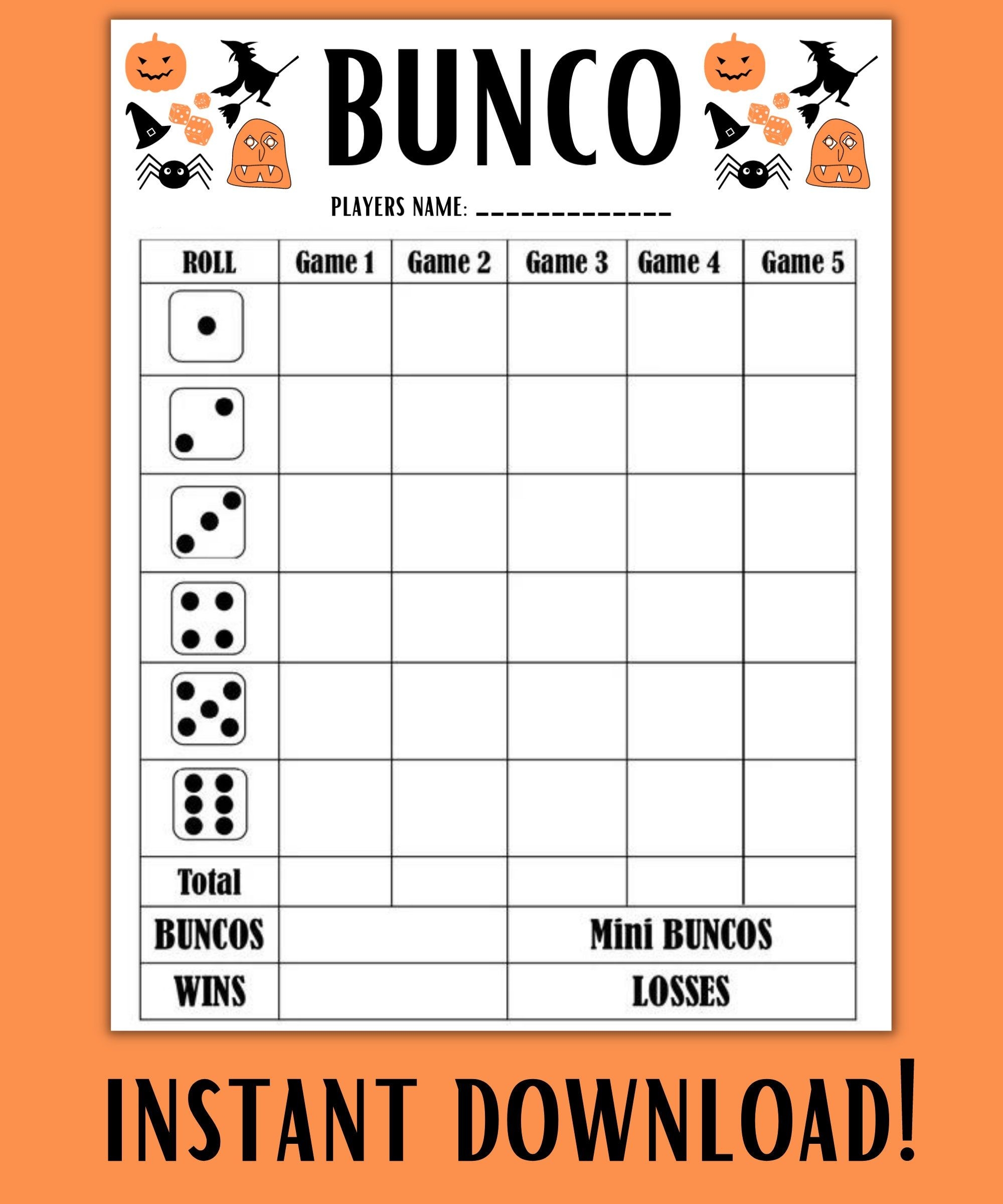 printable free bunco score cards