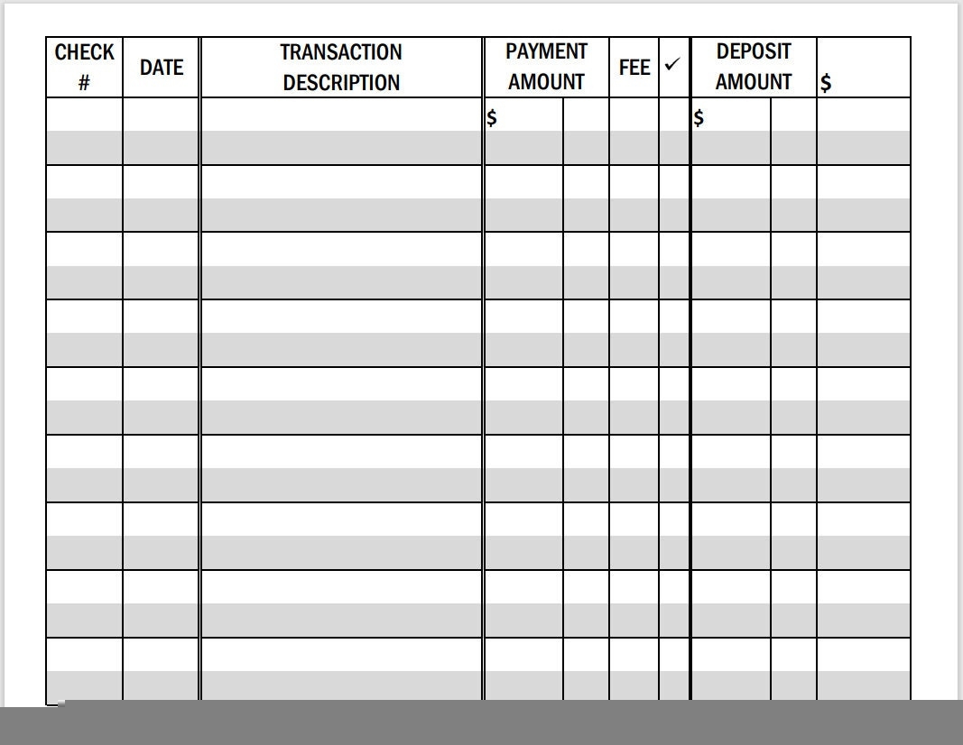 Free Printable Check Register Templates FREE Printable A Z