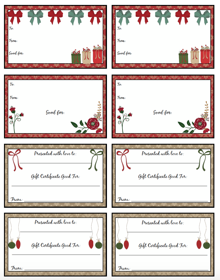 printable christmas gift cards free