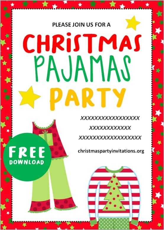 Free Printable Christmas Pajama Party Invitations Templates Christmas 