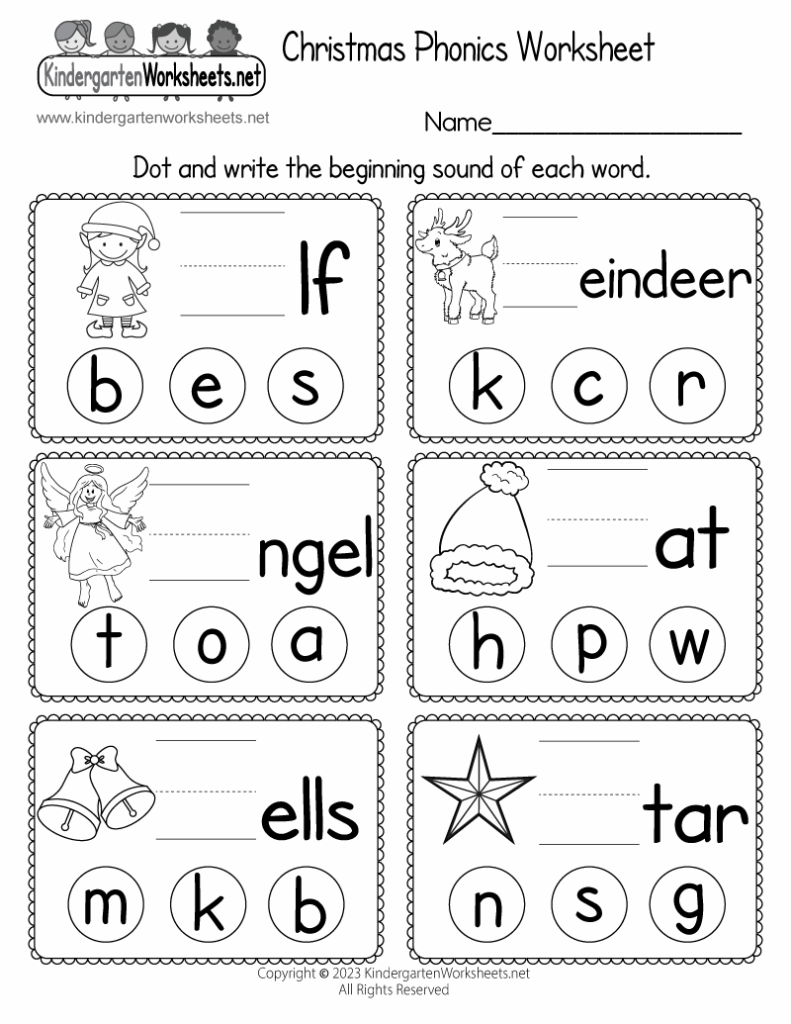 Free Printable Christmas Phonics Worksheet For Kindergarten