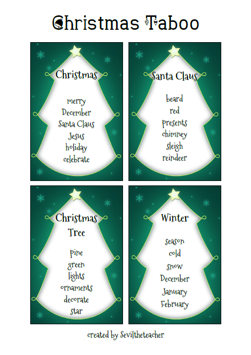 Free Printable Christmas Taboo Cards