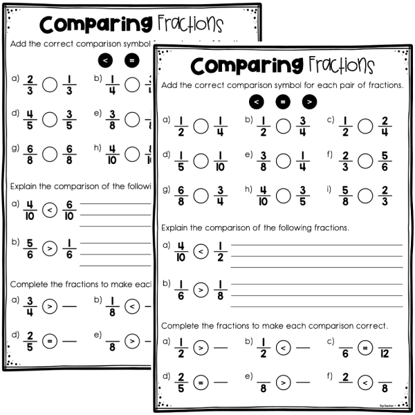 Free Printable Comparing Fractions Worksheet 4th Grade Worksheets 