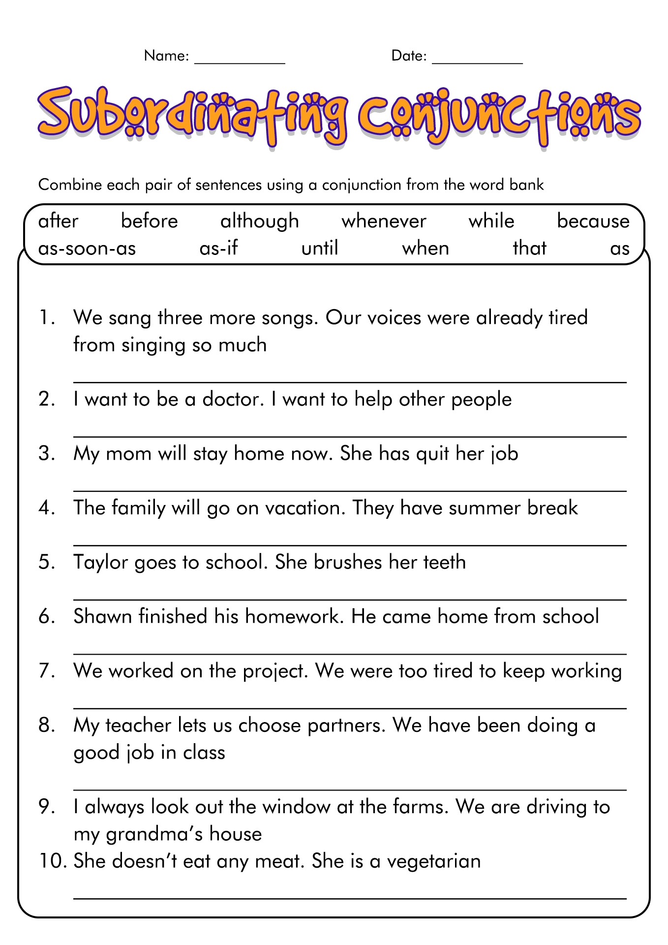 Free Printable Conjunction Worksheets Conjunction Worksheets