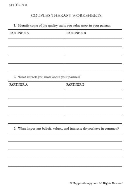 worksheets for couples therapy
