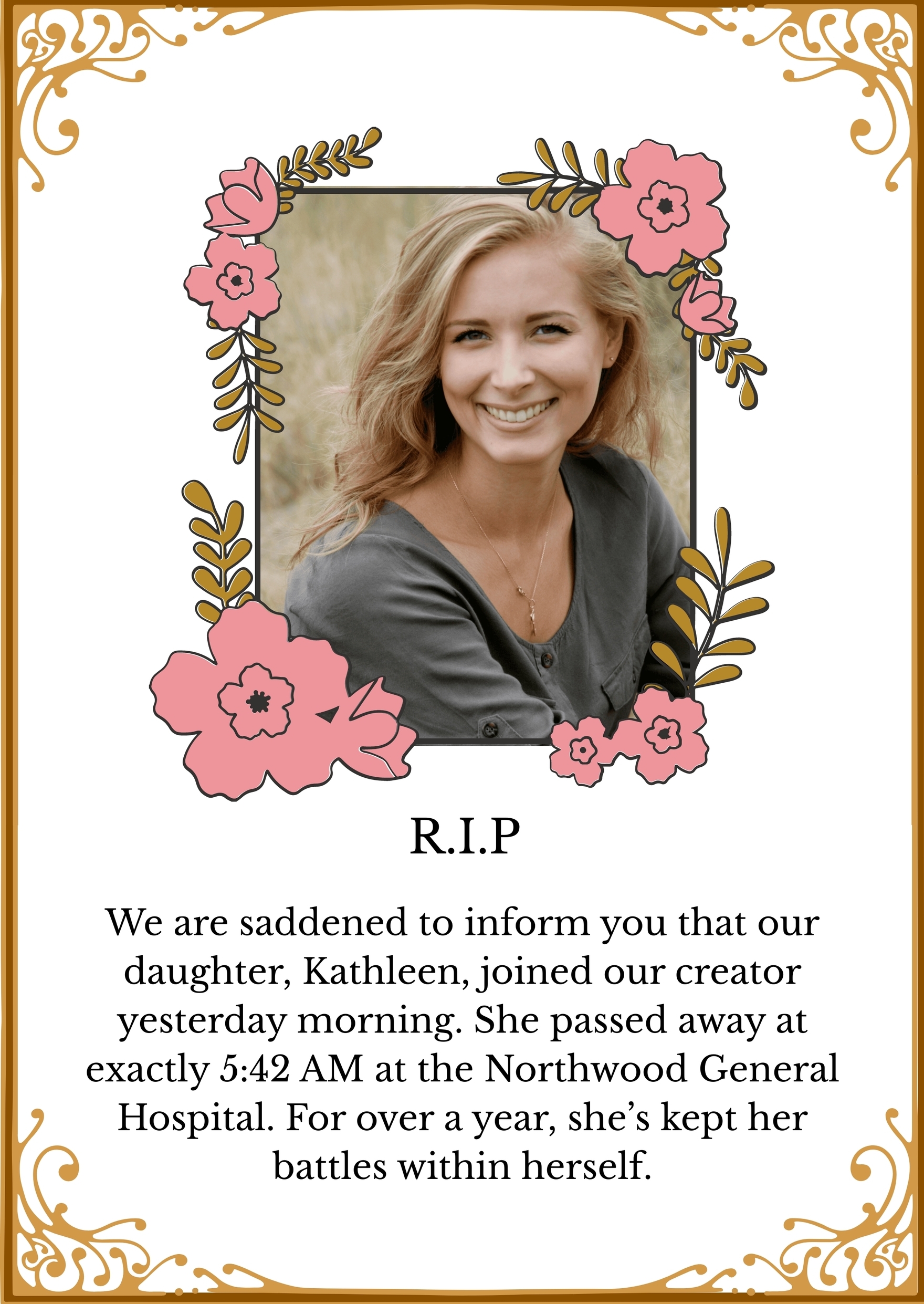 printable death announcement cards