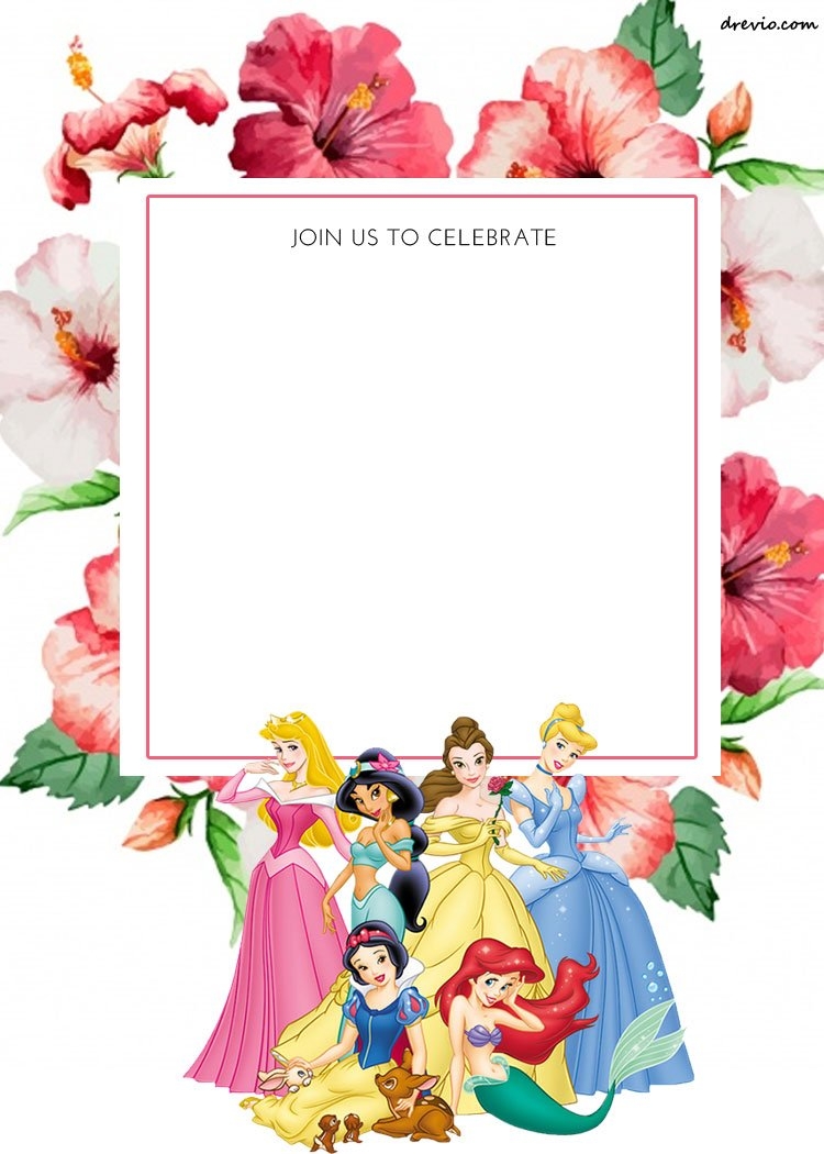FREE Printable Disney Princess Floral Invitation Template DREVIO