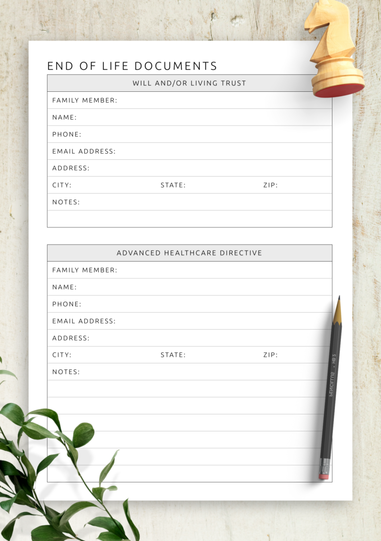 free printable end of life planner template
