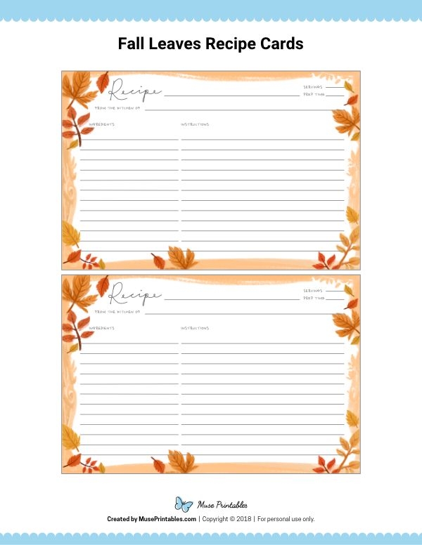 Free Printable Fall Leaves Recipe Cards The Cards Are Editable In 