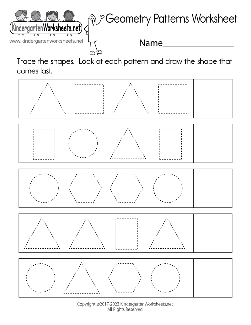 Free Printable Geometry Patterns Worksheet For Kindergarten